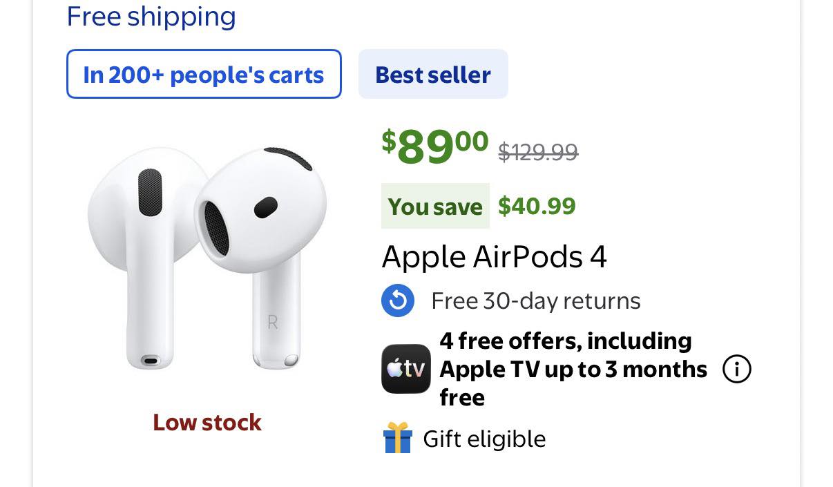 🚨 Save up to $60 on APPLE AIRPODS 4 🔗👇 #WalmartPartner #apple