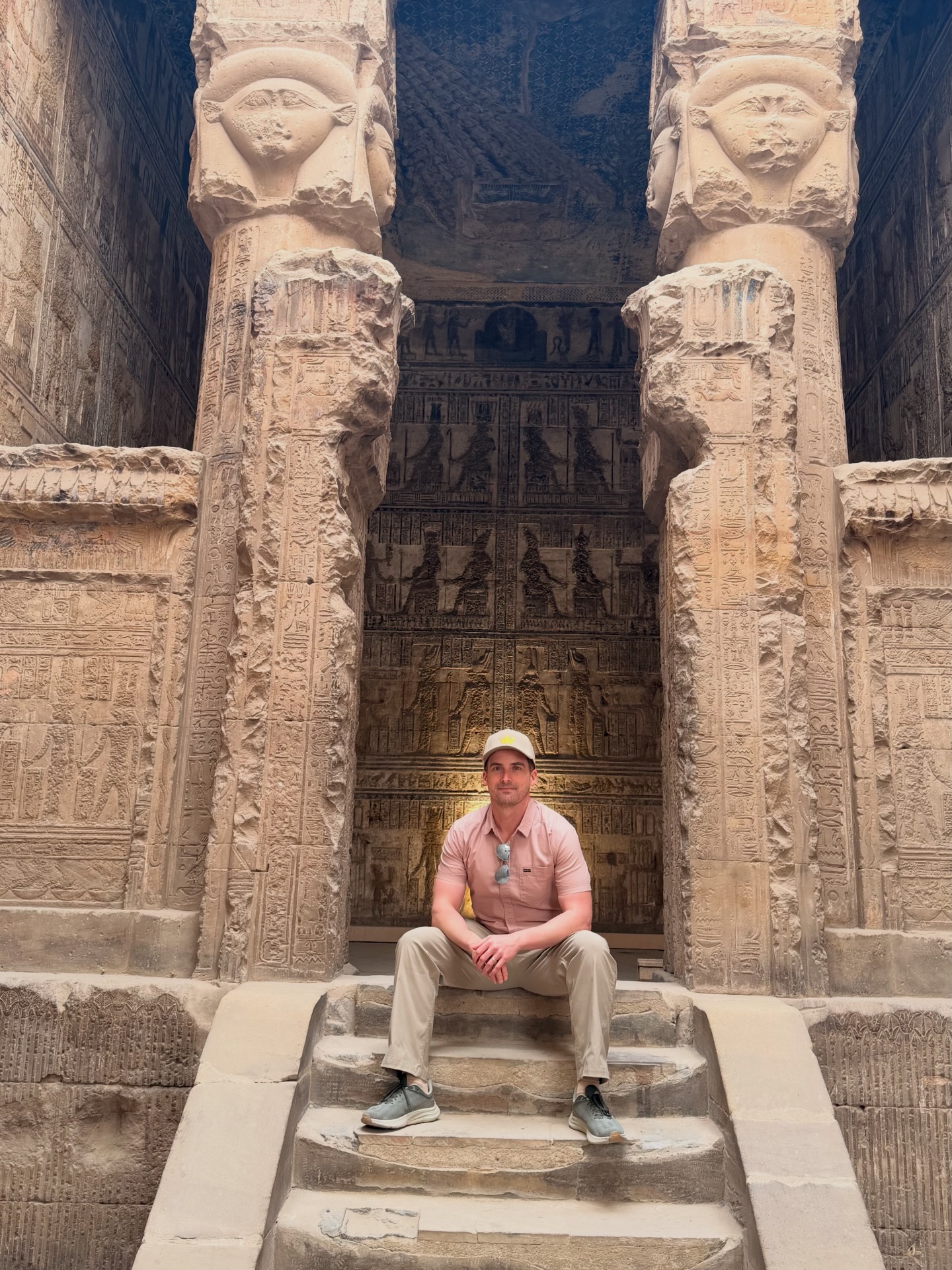 Having my khaki on khaki moment at the Temple of Hathor at Dendera