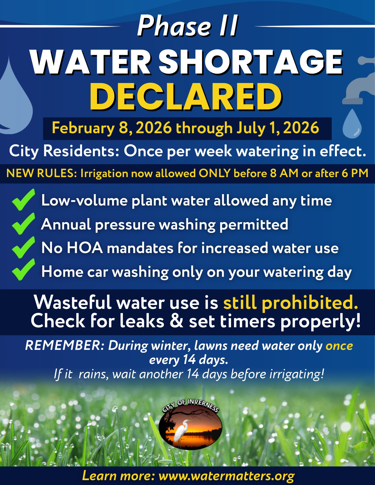 The City of Inverness would like to inform residents that the 
