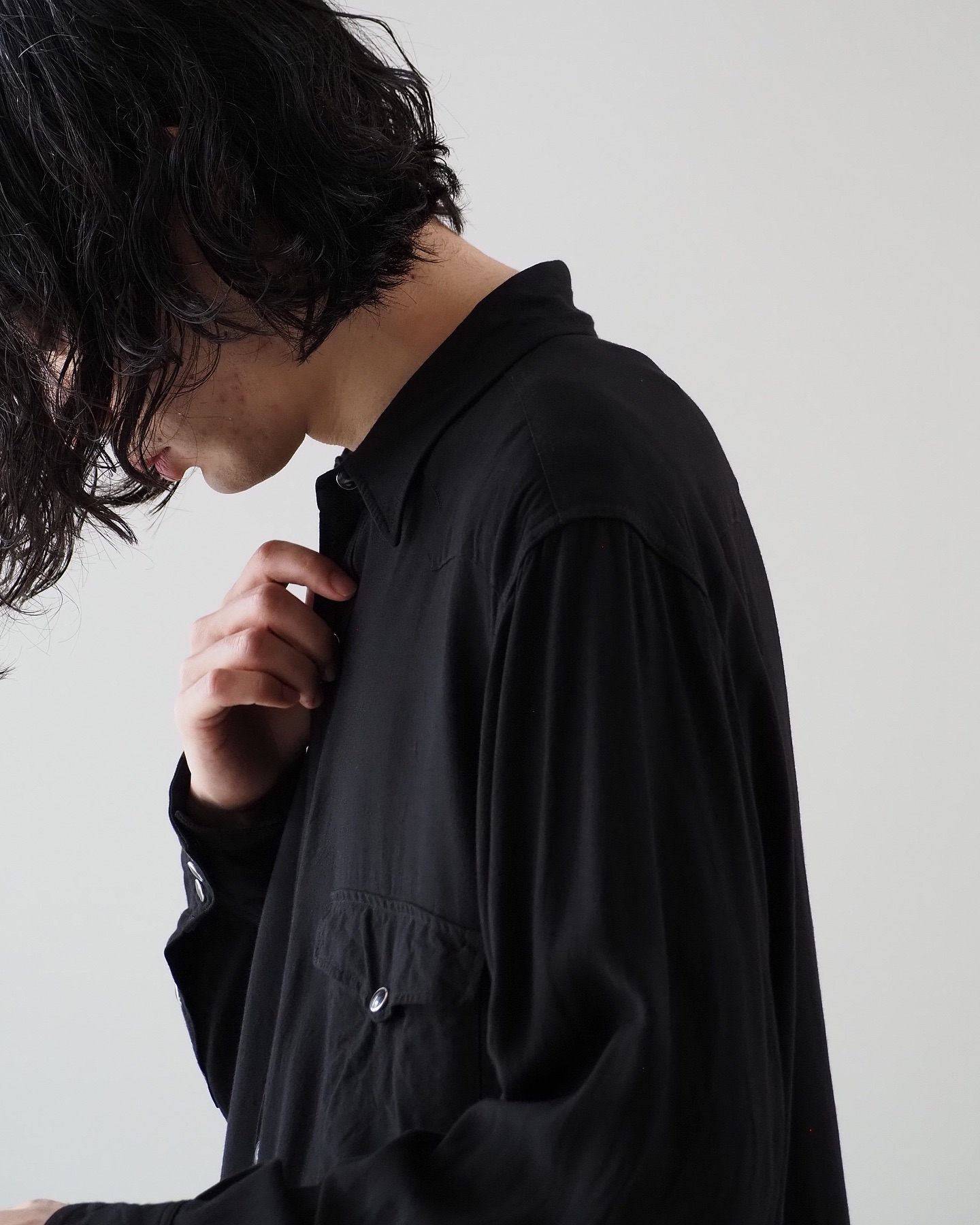 COMOLI B01-02003 レーヨンウエスタンシャツ color:BLACK size:1（着用 