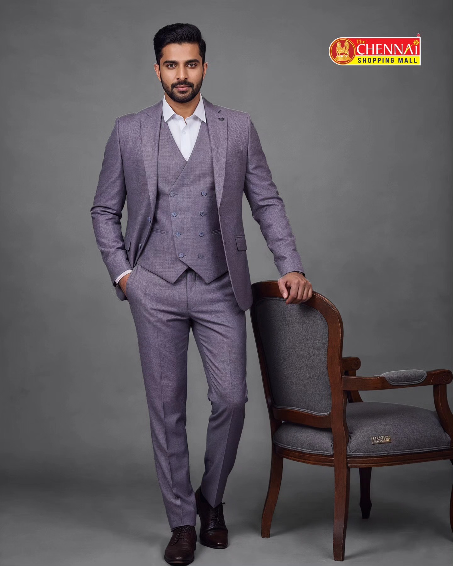 purple dress shirt grey suit Elegance meets modern sophistication in this Lavender three-piece suit. Crafted with precision, the double-breasted waistcoat adds a royal charm while the sleek blazer and tailored trousers define confidence and class. Paired mens grey suit purple shirt