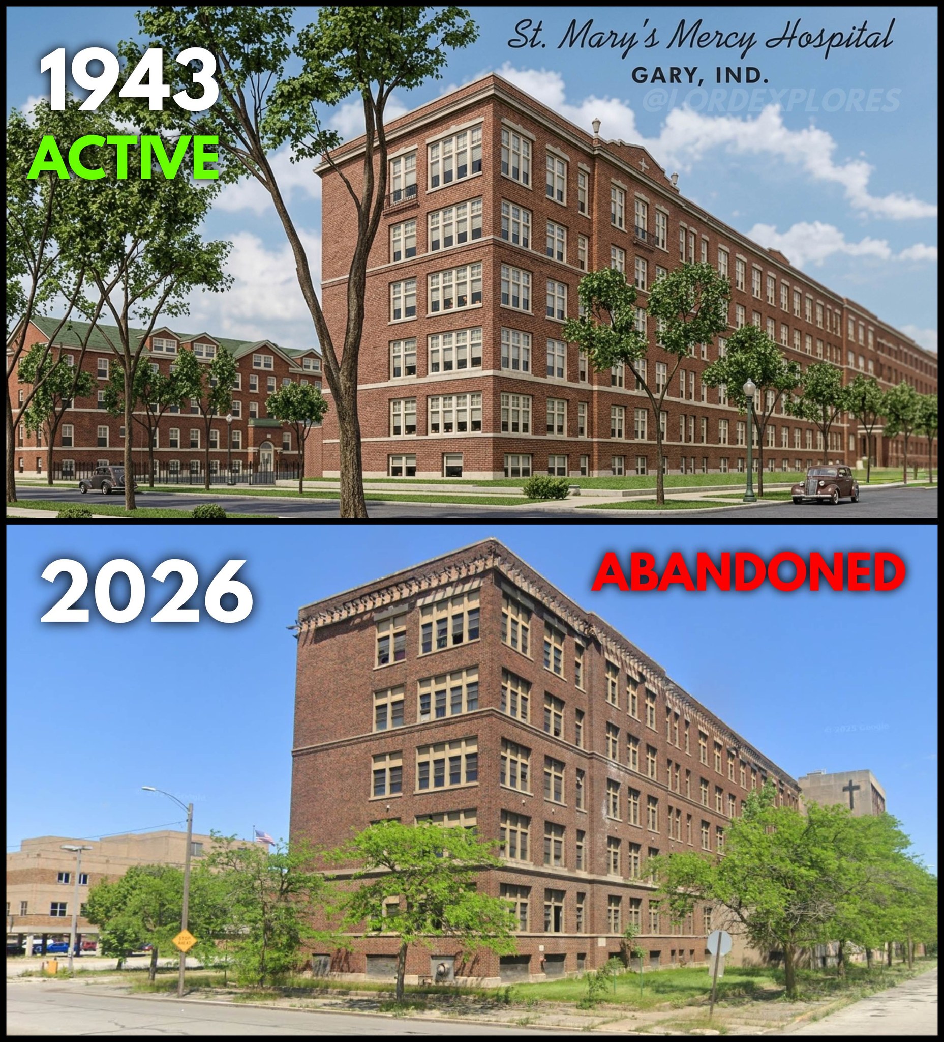 Abandoned St. Mary's Mercy Hospital in Gary, Indiana
