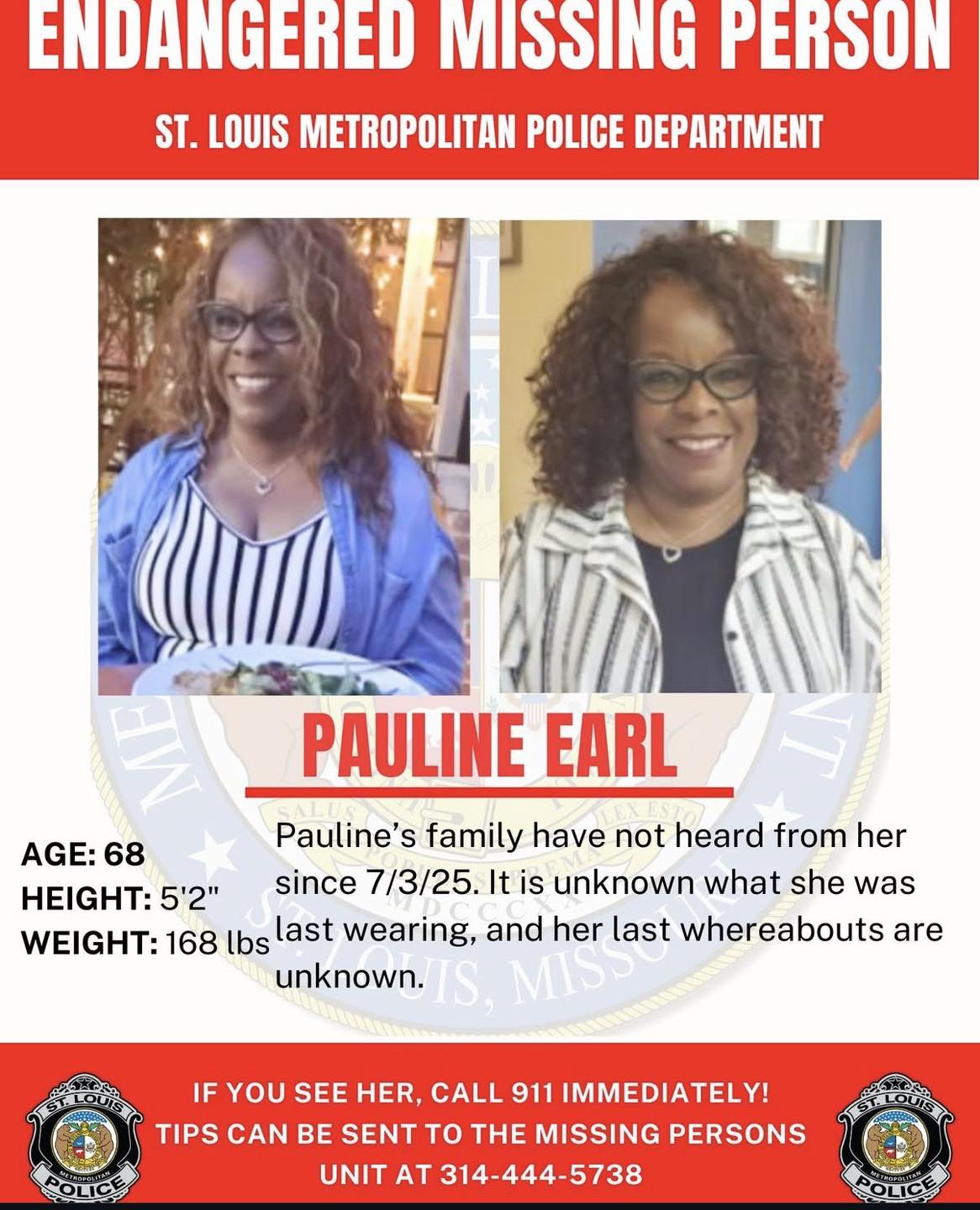 Have you seen Pauline? She hasn't been heard from since 7/3/25