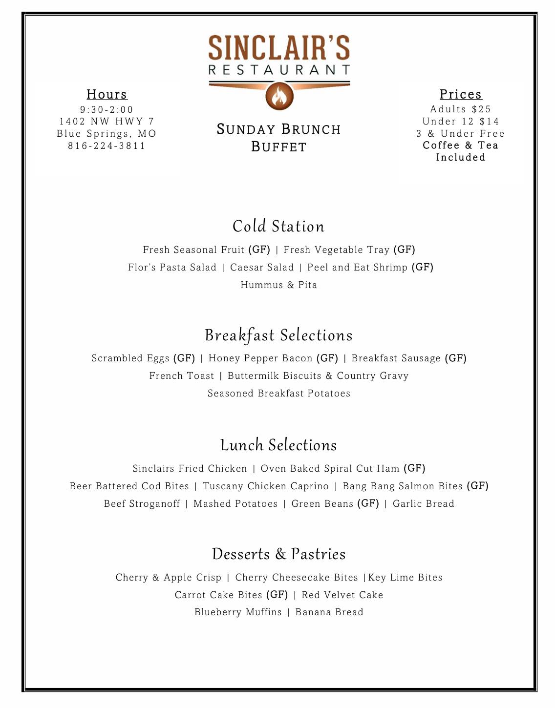 The Sunday brunch menu is... - Sinclair's Restaurant | Facebook