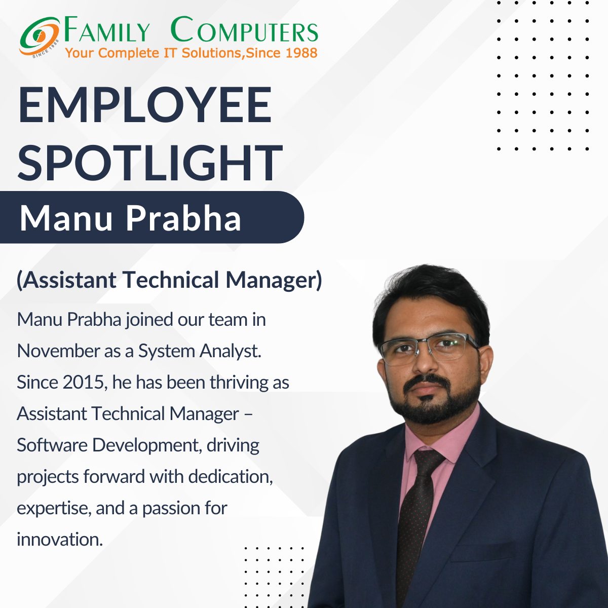 Employee Spotlight Meet Manu... - Family Computers | Facebook