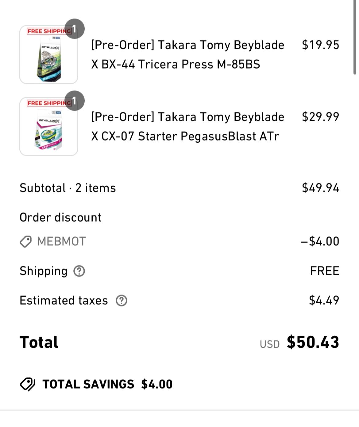 Pre-ordered Beyblade X Tricera Press and Pegasus Blast