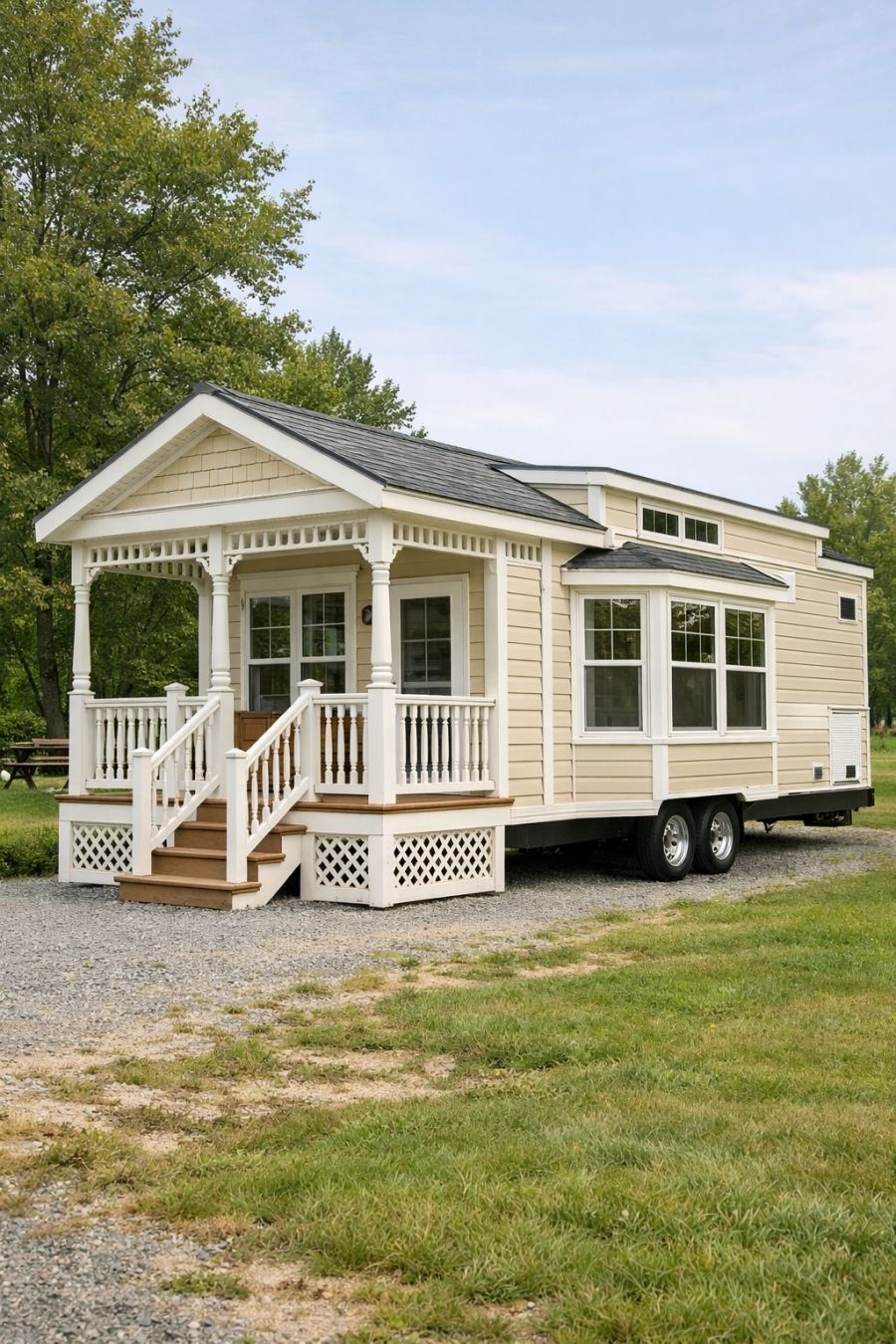 RV - Have a peek inside this heritage porch RV camper with soft almond ...