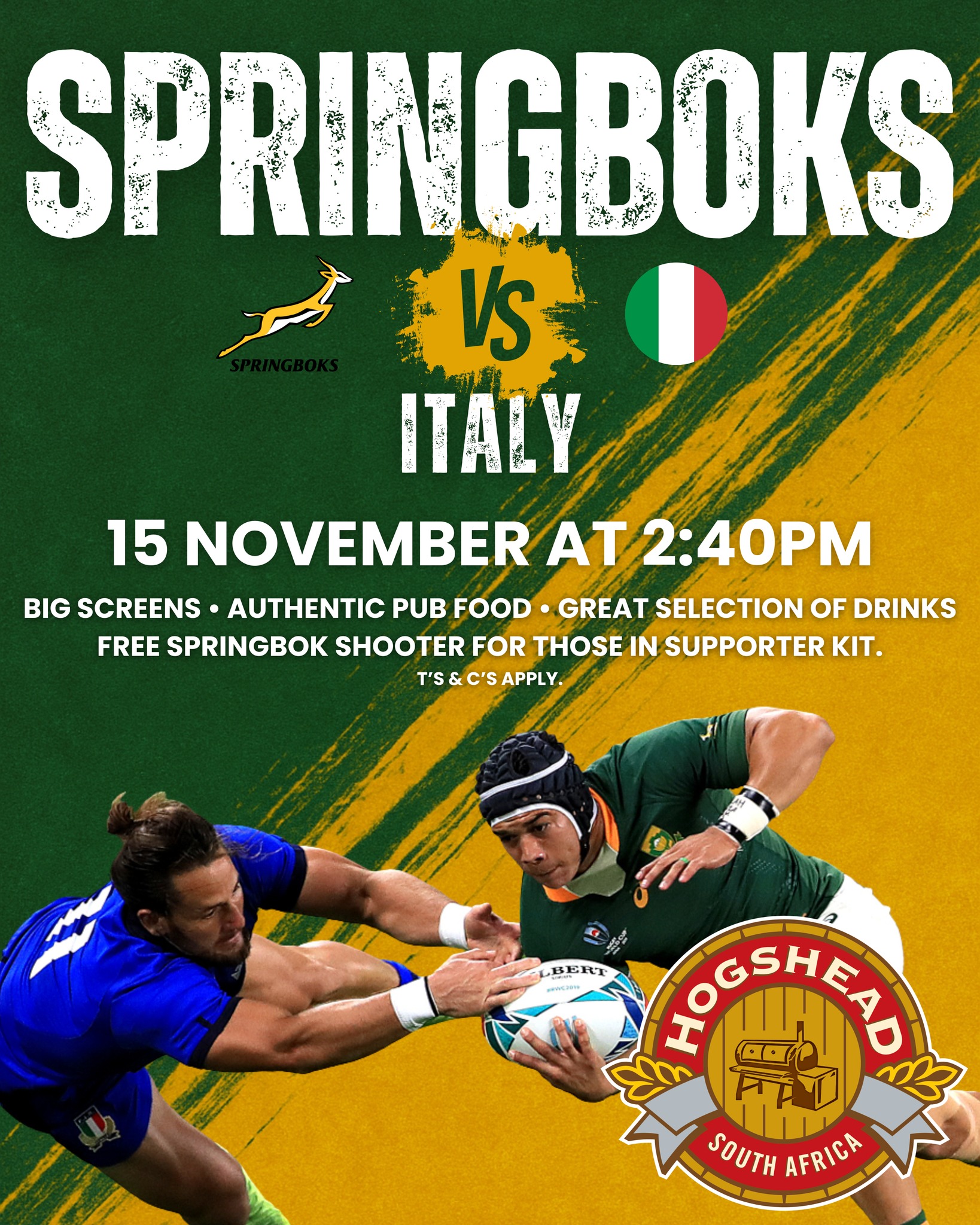 🇿🇦 Springboks vs Italy – LIVE at... - Hogshead Rock Cottage | Facebook