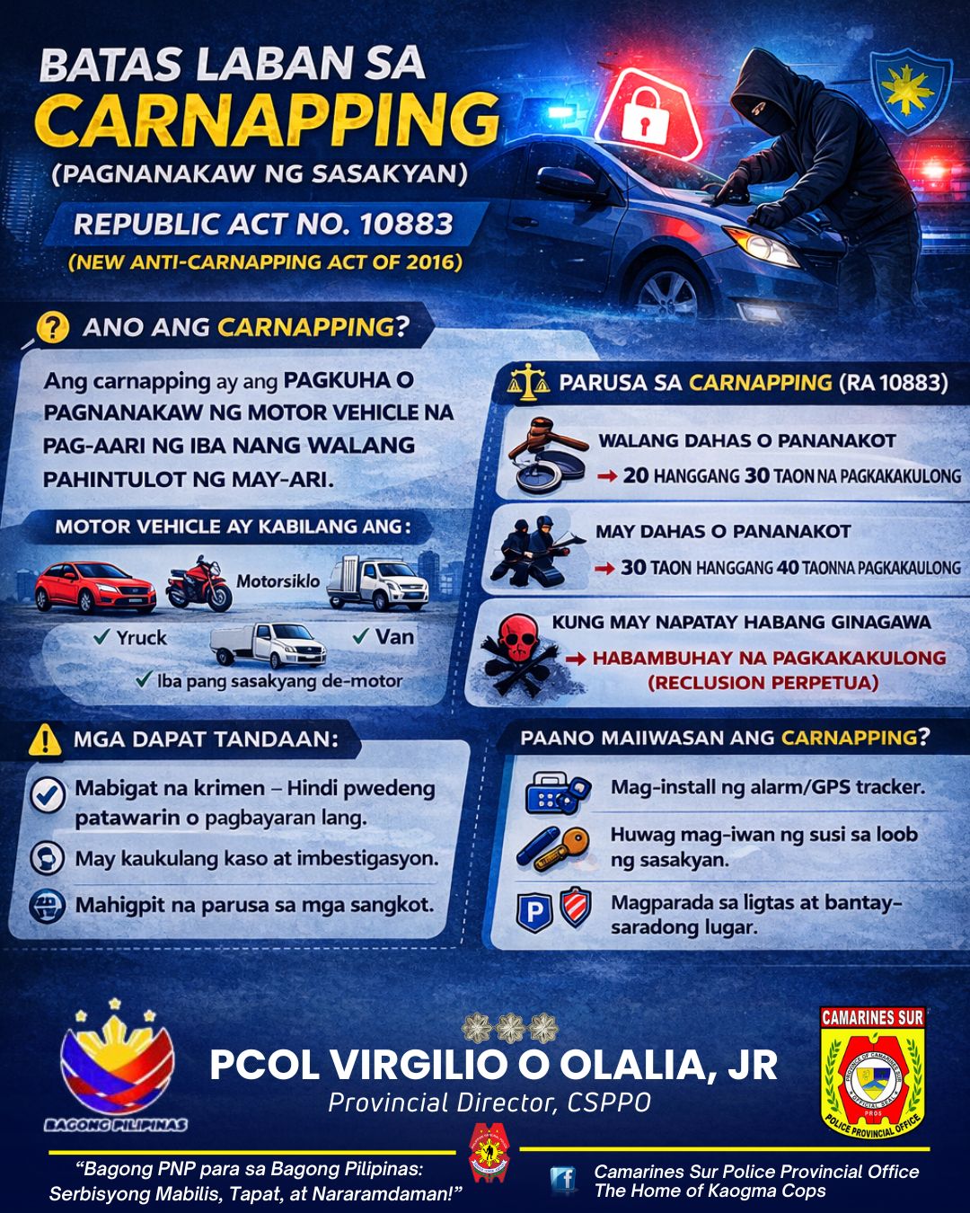 🚨 ALAMIN: BATAS LABAN SA CARNAPPING 🚨 Ang carnapping o pagnanakaw ng ...