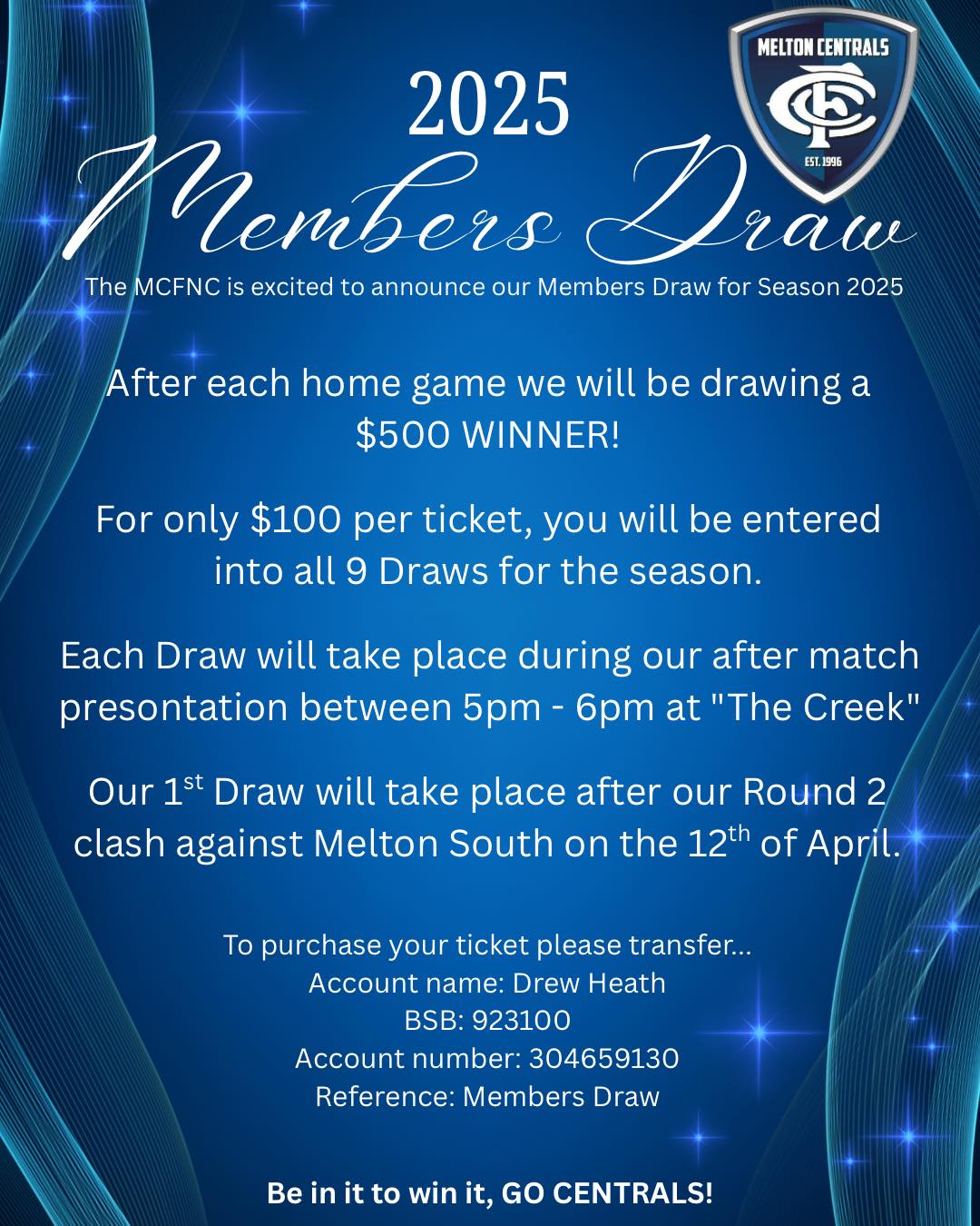 2025 MEMBERS DRAW... - Melton Central Football & Netball Club | Facebook