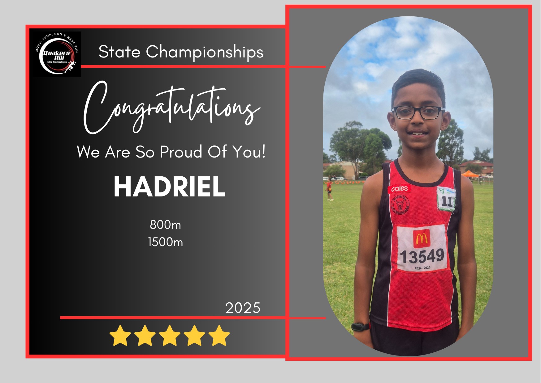 🔴⚫Congratulations... - Quakers Hill Little Athletics Centre | Facebook