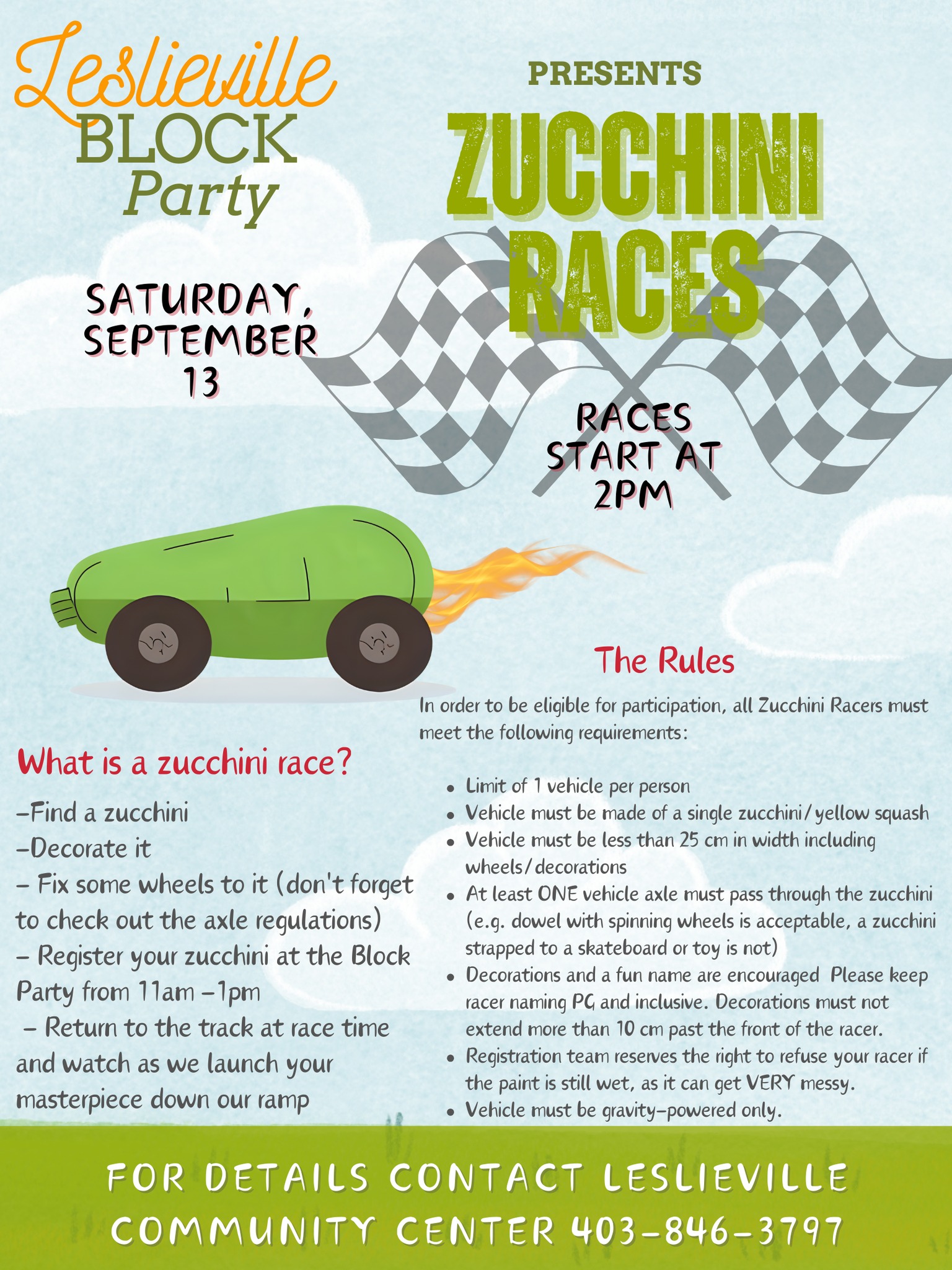 🥒🏁 Ready, Set… ZUCCHINI! 🏁🥒... - Leslieville Community Center | Facebook