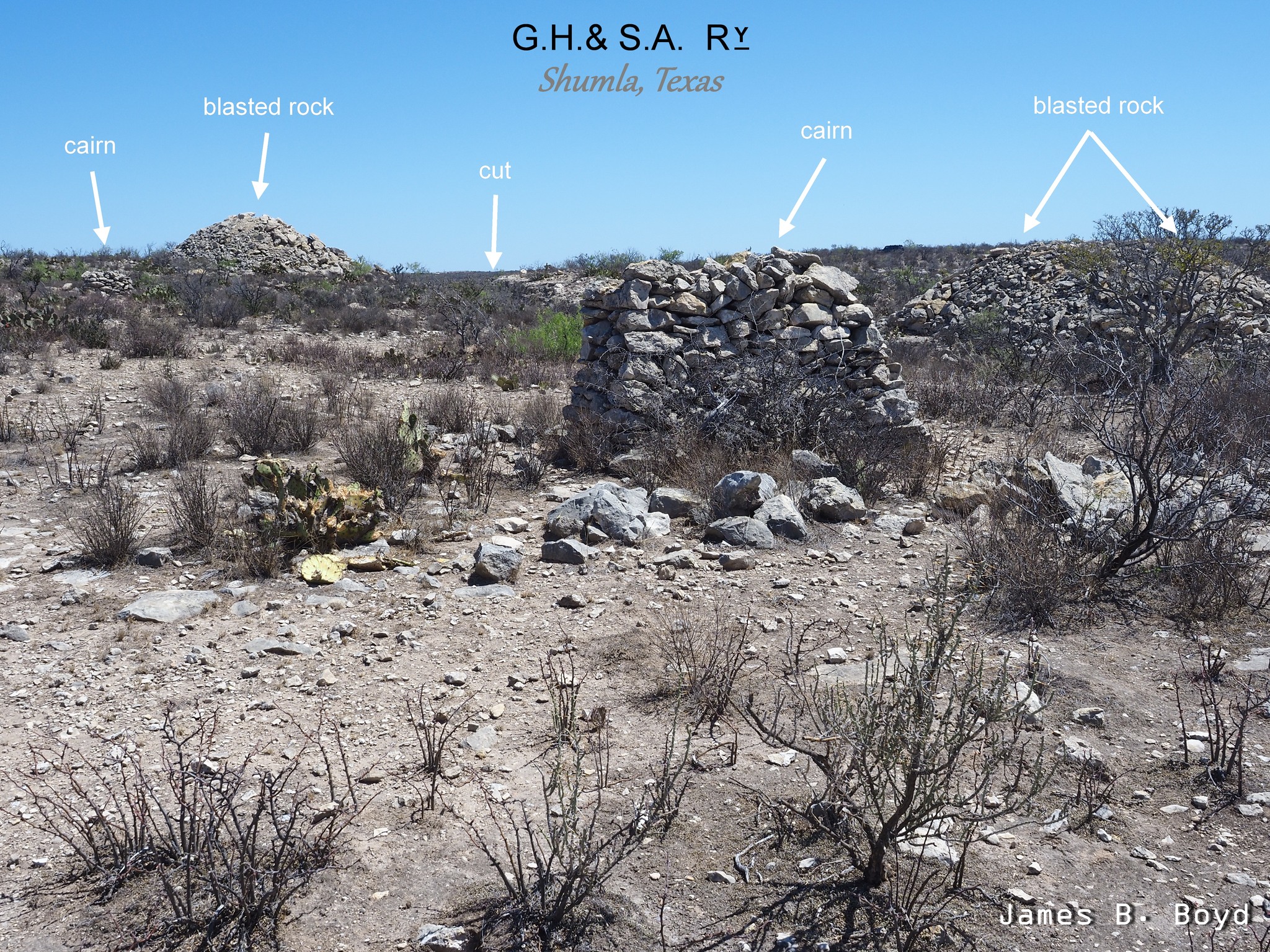 Shumla, - Area above a deep cut along the abandoned route of the ...