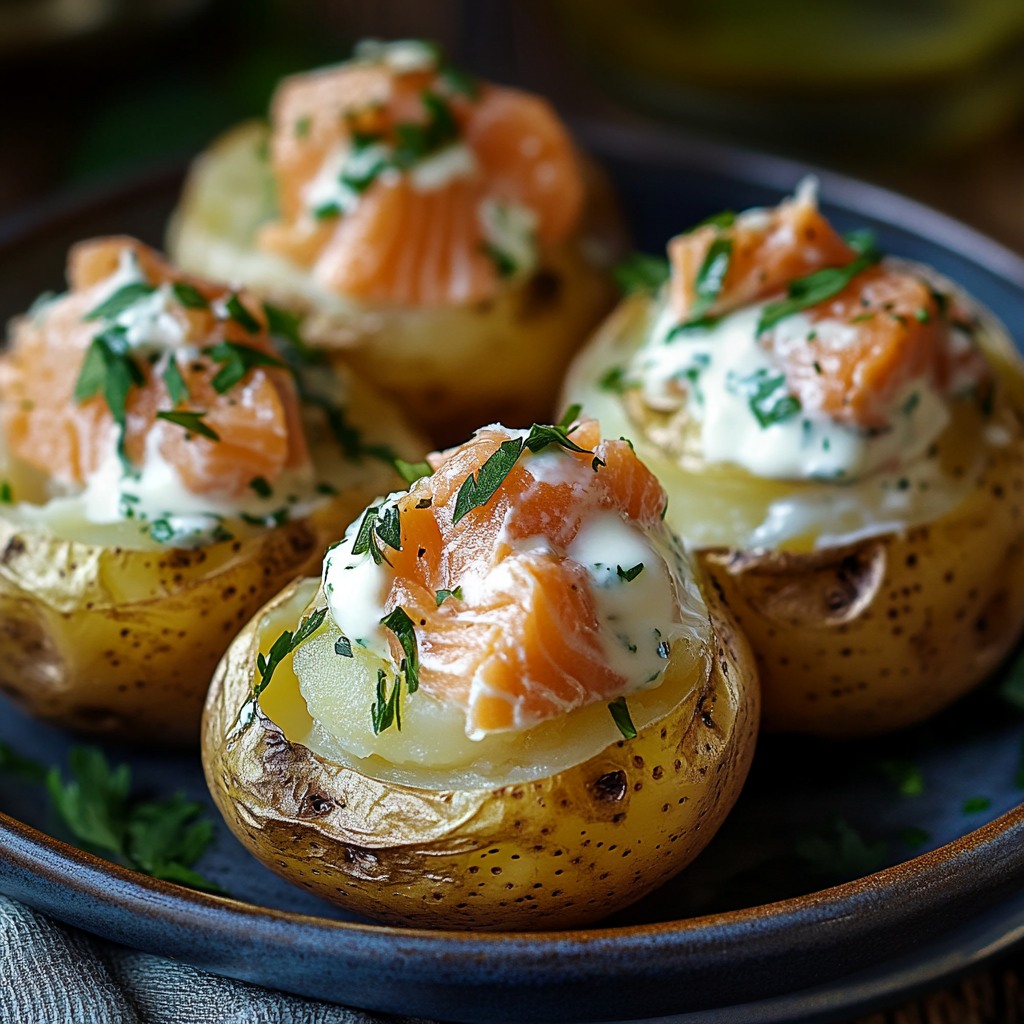 Recette - Pommes de terre farcies au saumon et à la crème Ingrédients ...