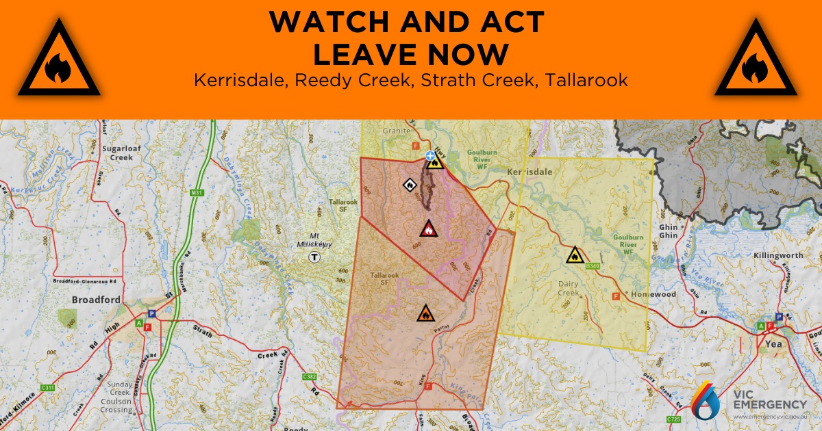 VicEmergency - WATCH & ACT - BUSHFIRE - Leave Now Incident Location ...