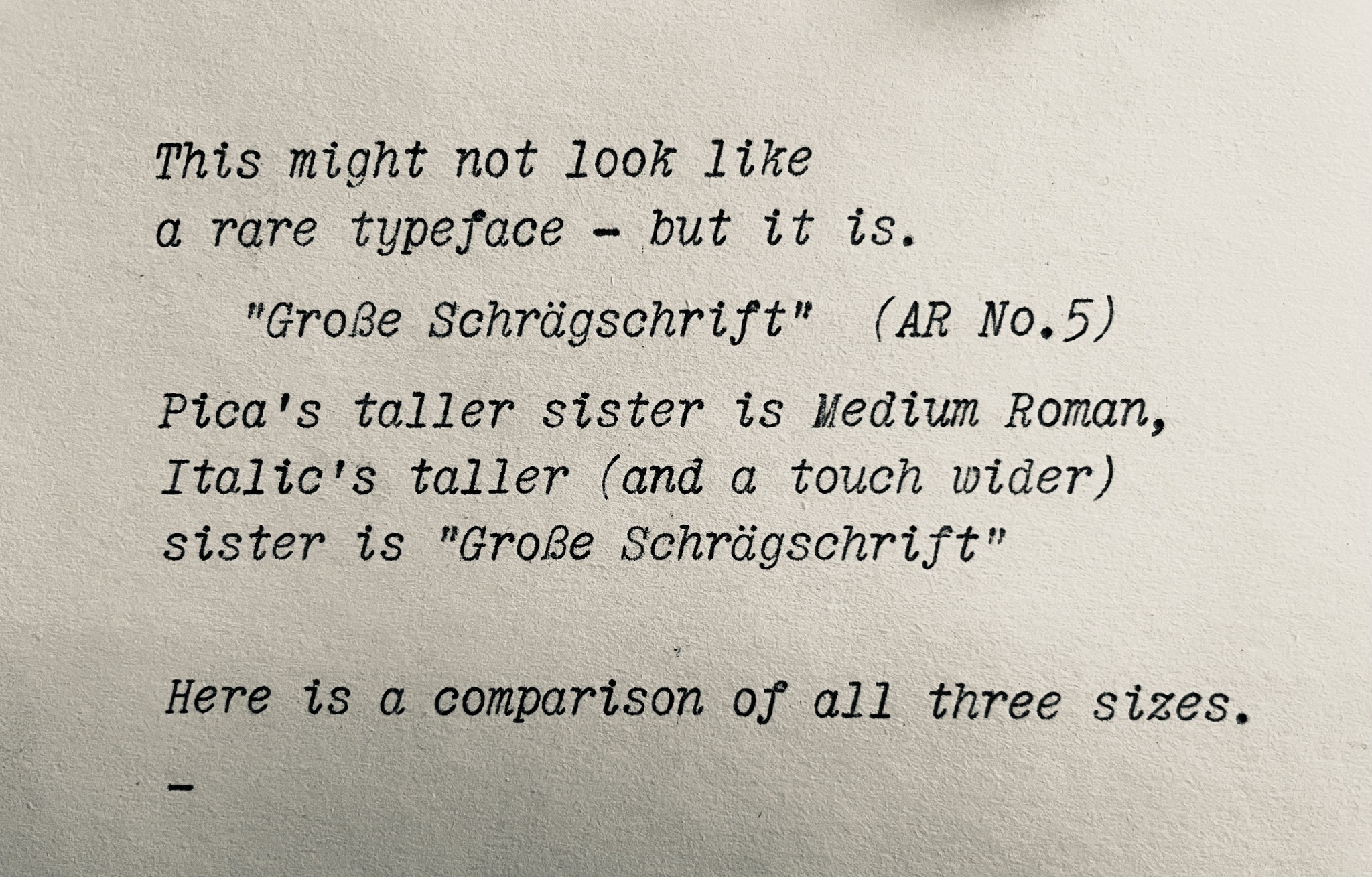 Rare Große Schrägschrift typeface on German pre-WWII typewriters