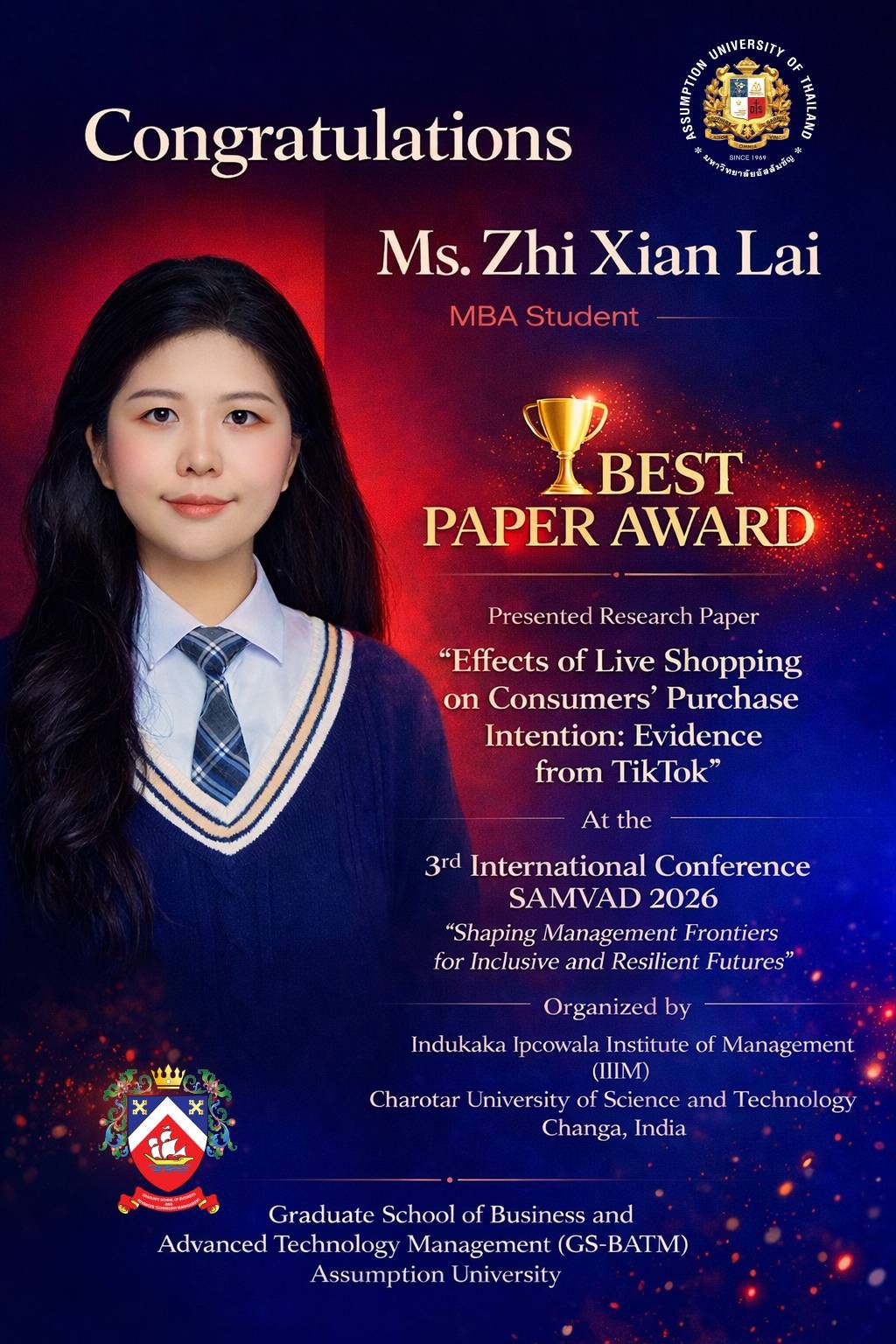 🎓 Congratulations to Our MBA Student on Her International Achievement ...