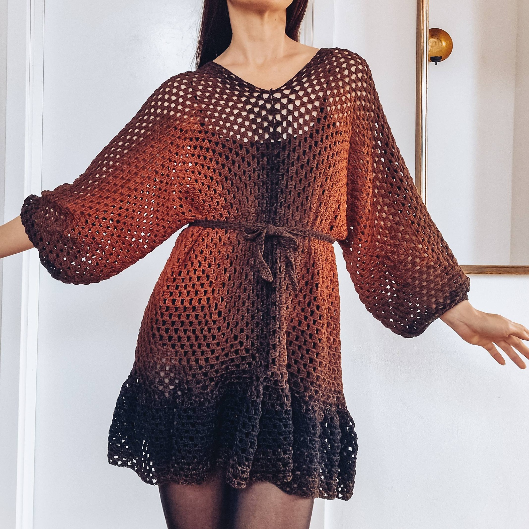 Pattern & Tutorial are up! 🦋 https://loopsonly.com/products/ember-ruffle- hem-crochet-cover-up-dress Two hexagons. One stunning dress. This is one of those makes that looks complex but comes together in the most satisfying way — granny stitch