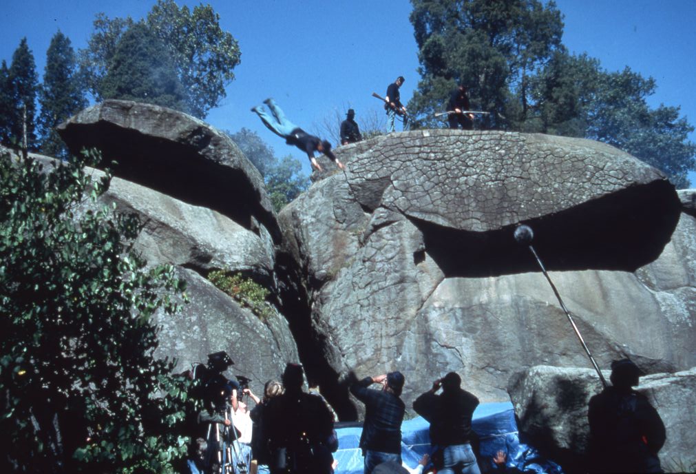 Gettysburg - A stunt man dives off of Devil's Den during the filming of ...