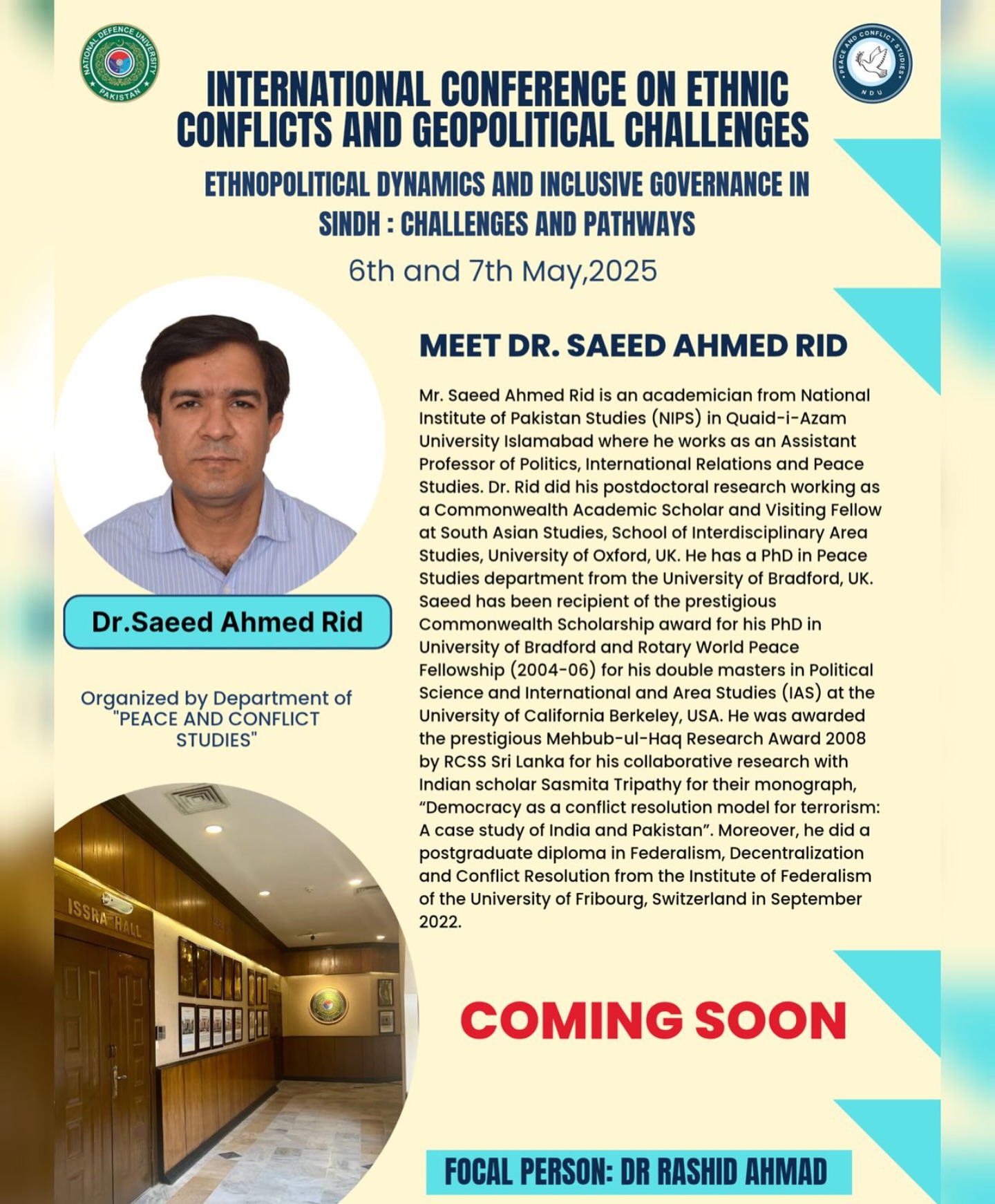 Department - We are pleased to welcome Dr. Saeed Ahmad Rid as a speaker ...