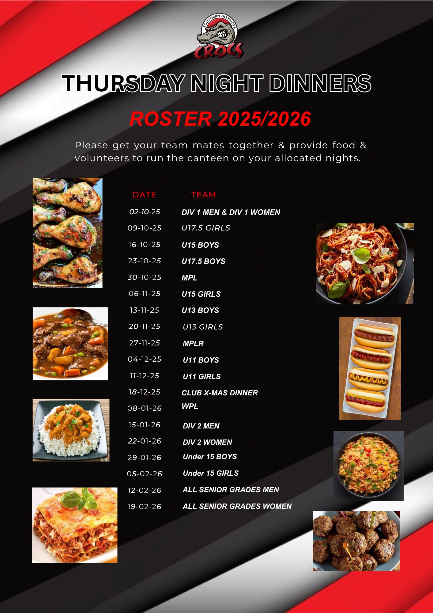 SDFCCROCS - 📣 CANTEEN ROSTER UPDATE 📣Heads up, Crocs... | Facebook