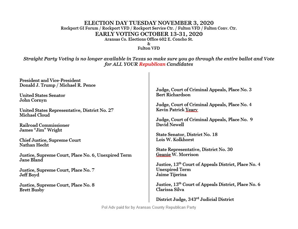 Here is a printable... - Aransas County Republican Party