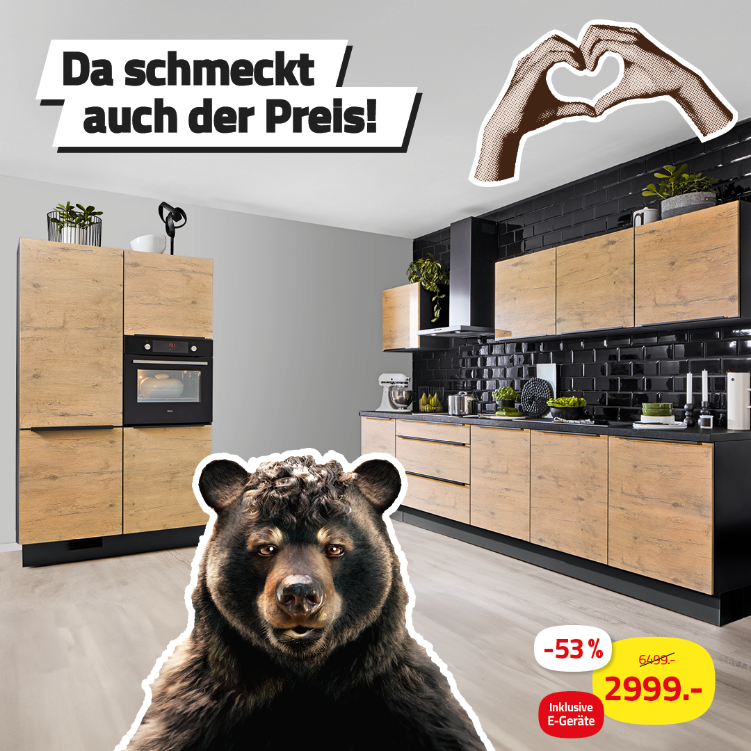 Chefkoch? Nein, aber Preis-Leistungs-Queen. 👑🍳 www.roller.de/kueche/kuechenzeilen/planbare-angebotskuechen/ Abholpreis ohne Deko, Gültig vom 02.11. bis 08.11.2025. #moebelroller # moebel #roller #kü