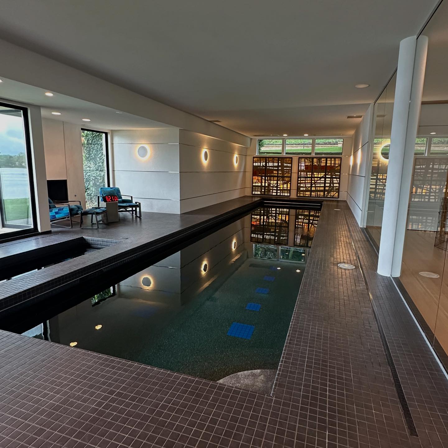 Rhonda - This indoor pool creates a calm escape with its modern lines ...