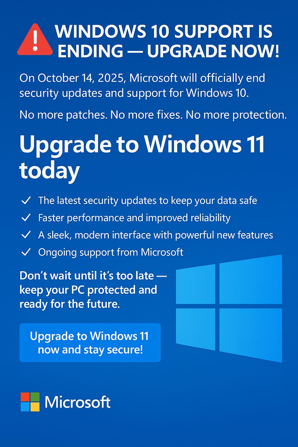 Smith - Windows 10 support ends Oct. 14, 2025. No updates. No security ...