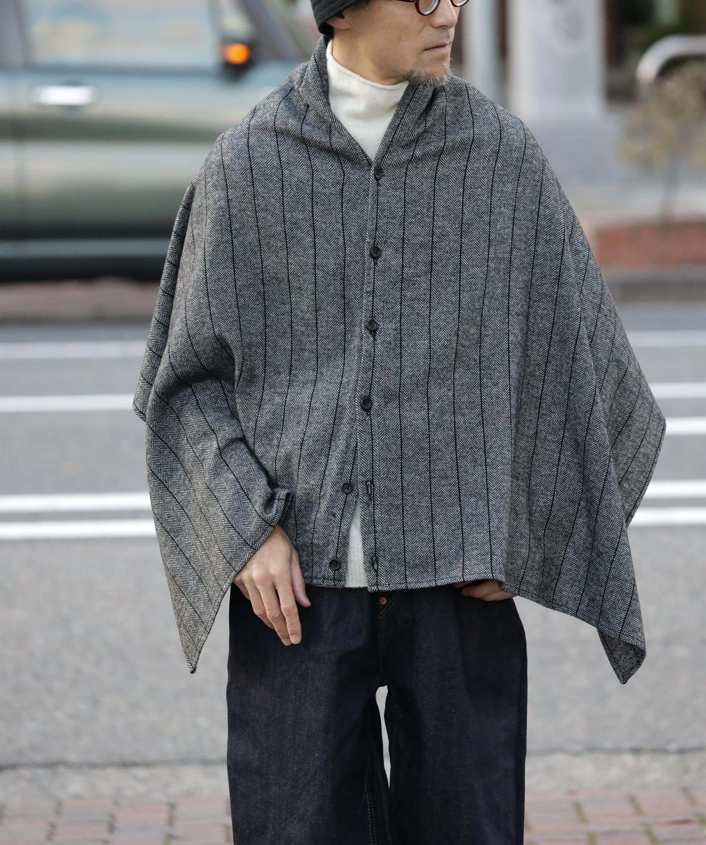 _ <item> Engineered Garments ・Button Shawl - Wool Striped HB 