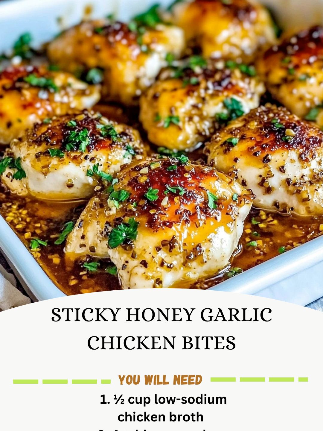 Image showcasing The Humor LAD - Sticky Honey Garlic Chicken Bites Ingredients: - Honey ...