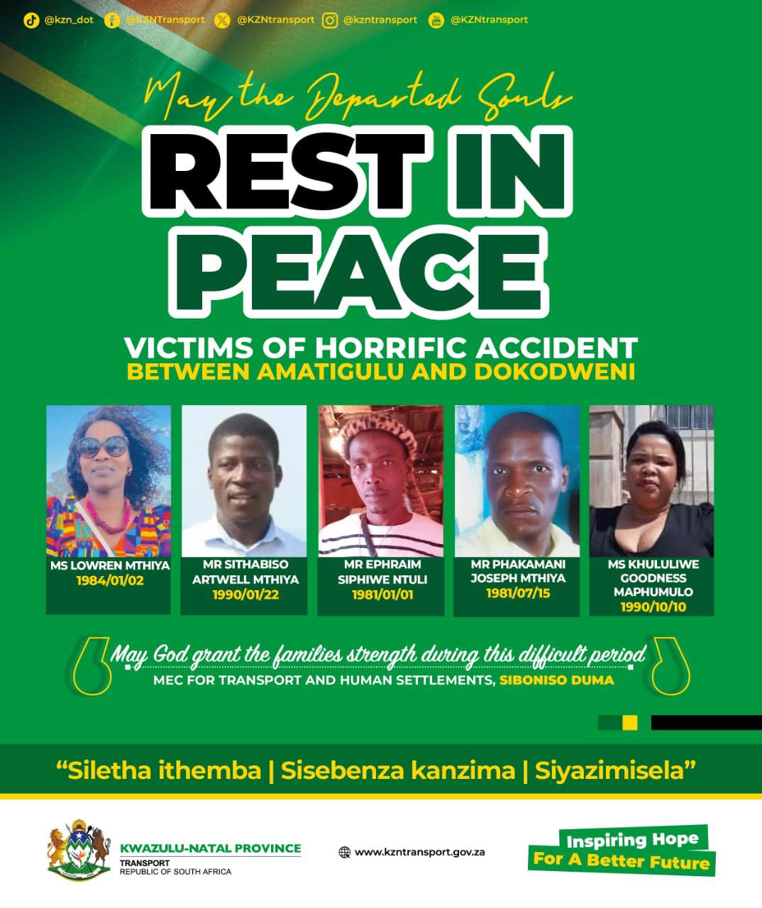 KZN - Duma interacts with the family of five victims of a horrific road ...