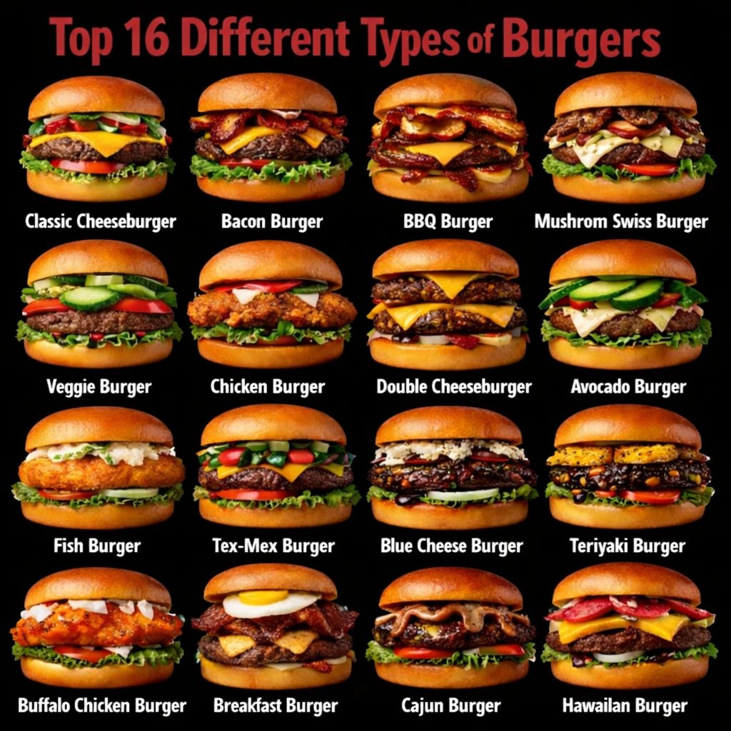 CHEF Styles - Top 16 Different Types of Burgers beef... | Facebook