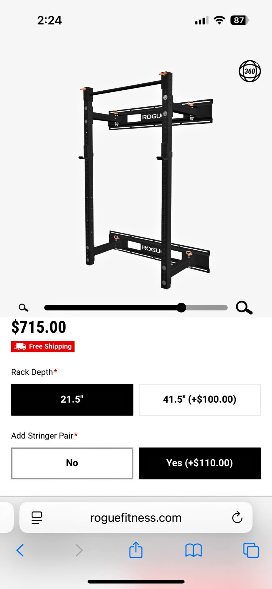 ROGUE RML-3W FOLD BACK WALL MOUNT RACK 21.5 IN with STRINGER PAIR ...