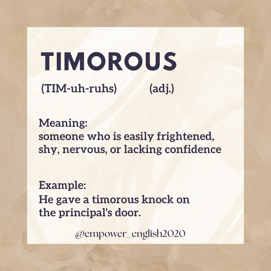 Empower - English Vocabulary 📖 TIMOROUS (adj.) Shy, fearful, or timid ...