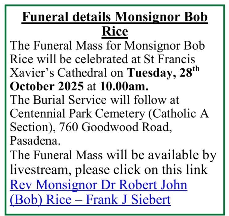 Rest In Peace faithful Servant.... - Glenelg Catholic Parish | Facebook