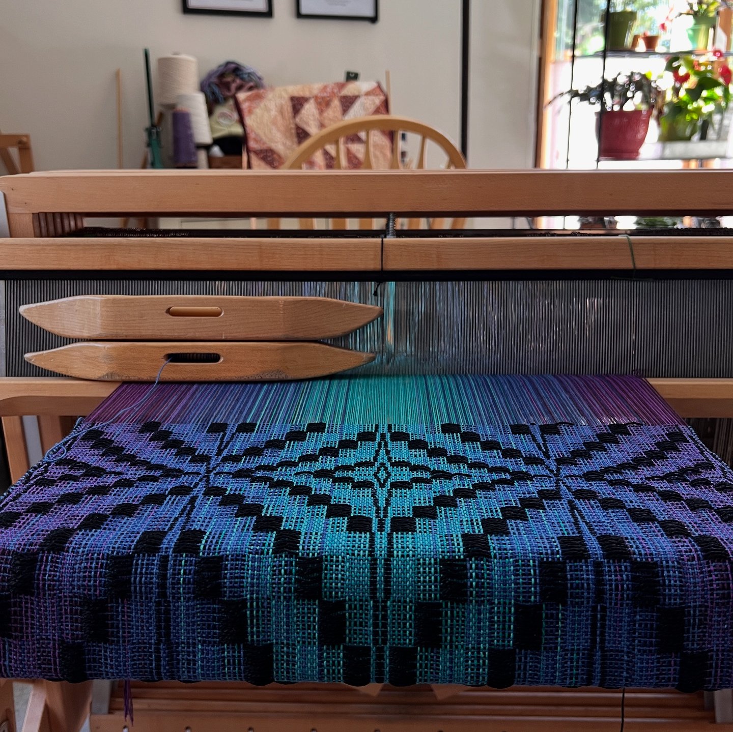 Four scarves, one warp. Same threading, treadling, and colors, but the ...