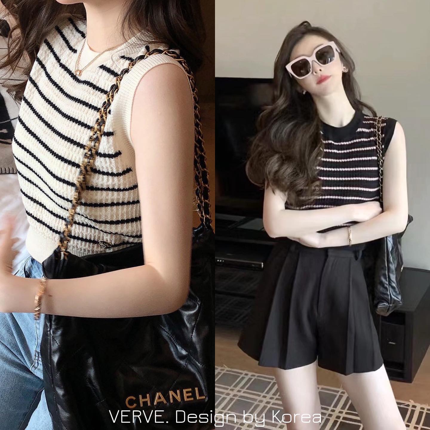 เสื้อไหมพรมแขนกุดลายทางทูโทน... - Fashionhongkong4uu