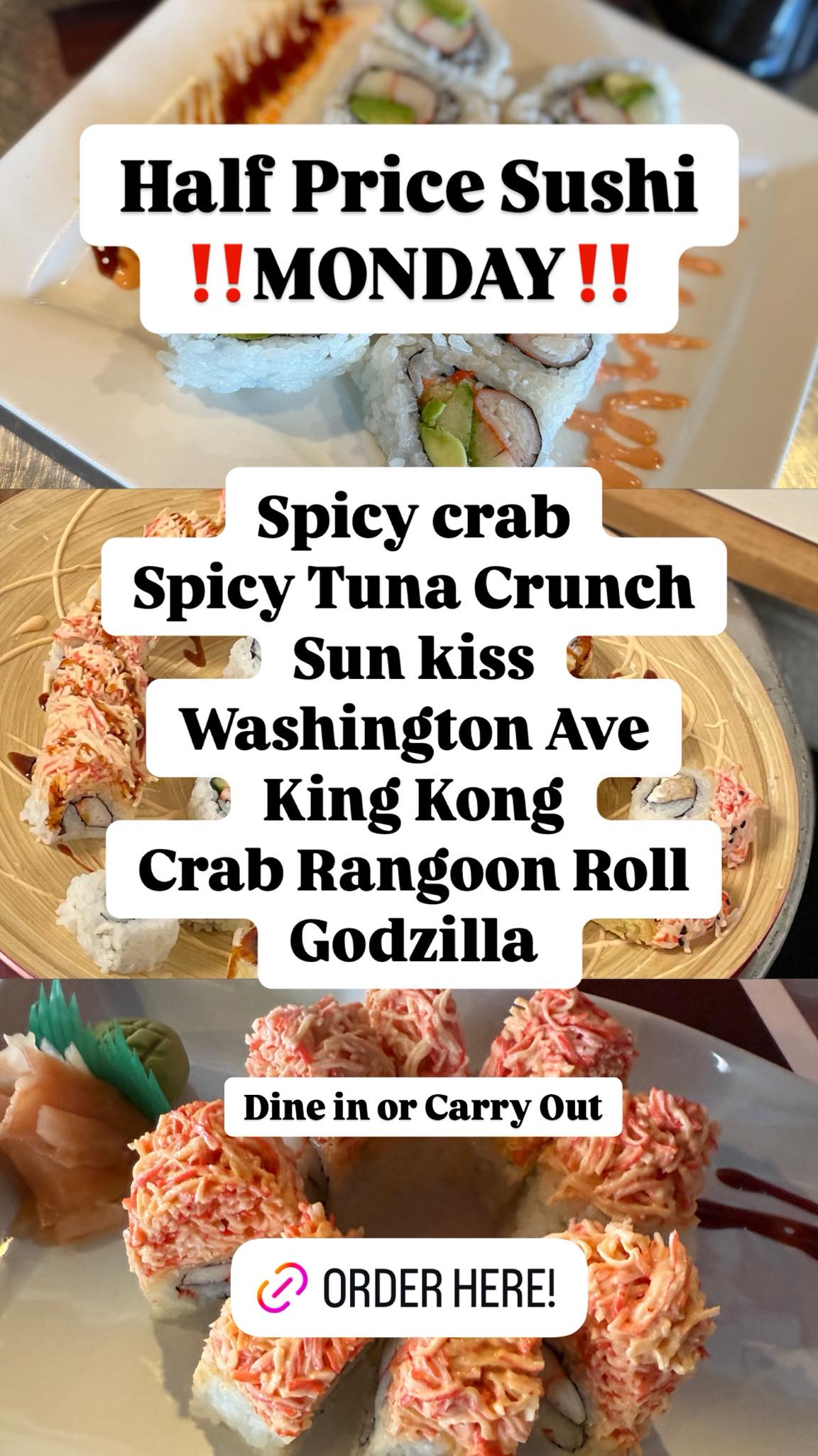 Kanpai MONDAY NEW Half Price Sushi Rolls🙌🏼 Dine in or... Facebook