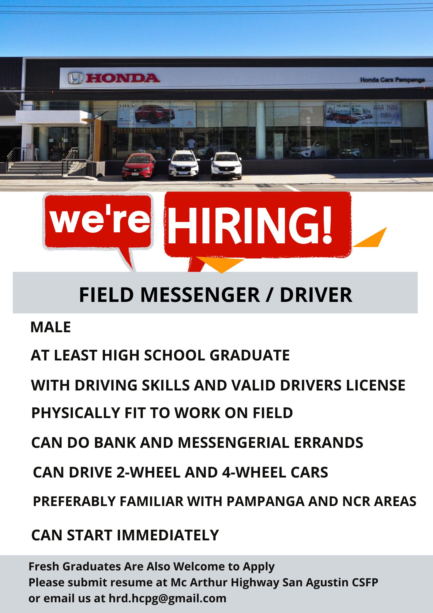 Join our dynamic team here at... - Honda Cars Pampanga, Inc. | Facebook
