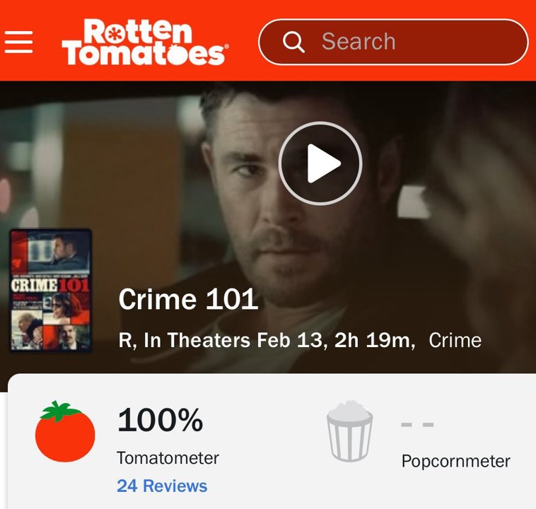 Cinéfilos - 🔥📊 Calificación perfecta: CRIME 101 arranca... | Facebook