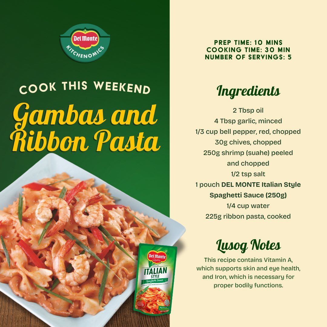 Del - GAMBAS AND RIBBON PASTA INGREDIENTS 2 Tbsp oil 4 Tbsp garlic ...