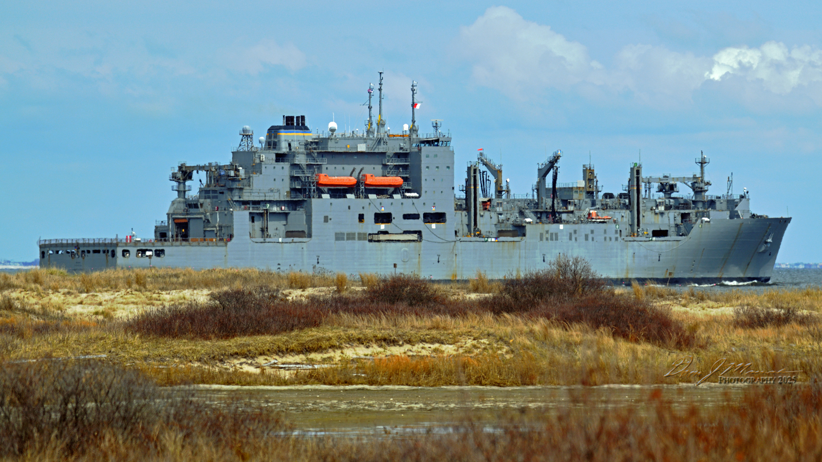 Size comparison of USNS Robert E. Peary and Piping Plover