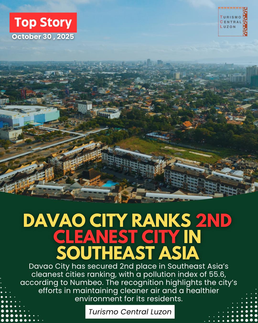 DAVAO CITY RANKS 2ND CLEANEST CITY... - Turismo Central Luzon | Facebook