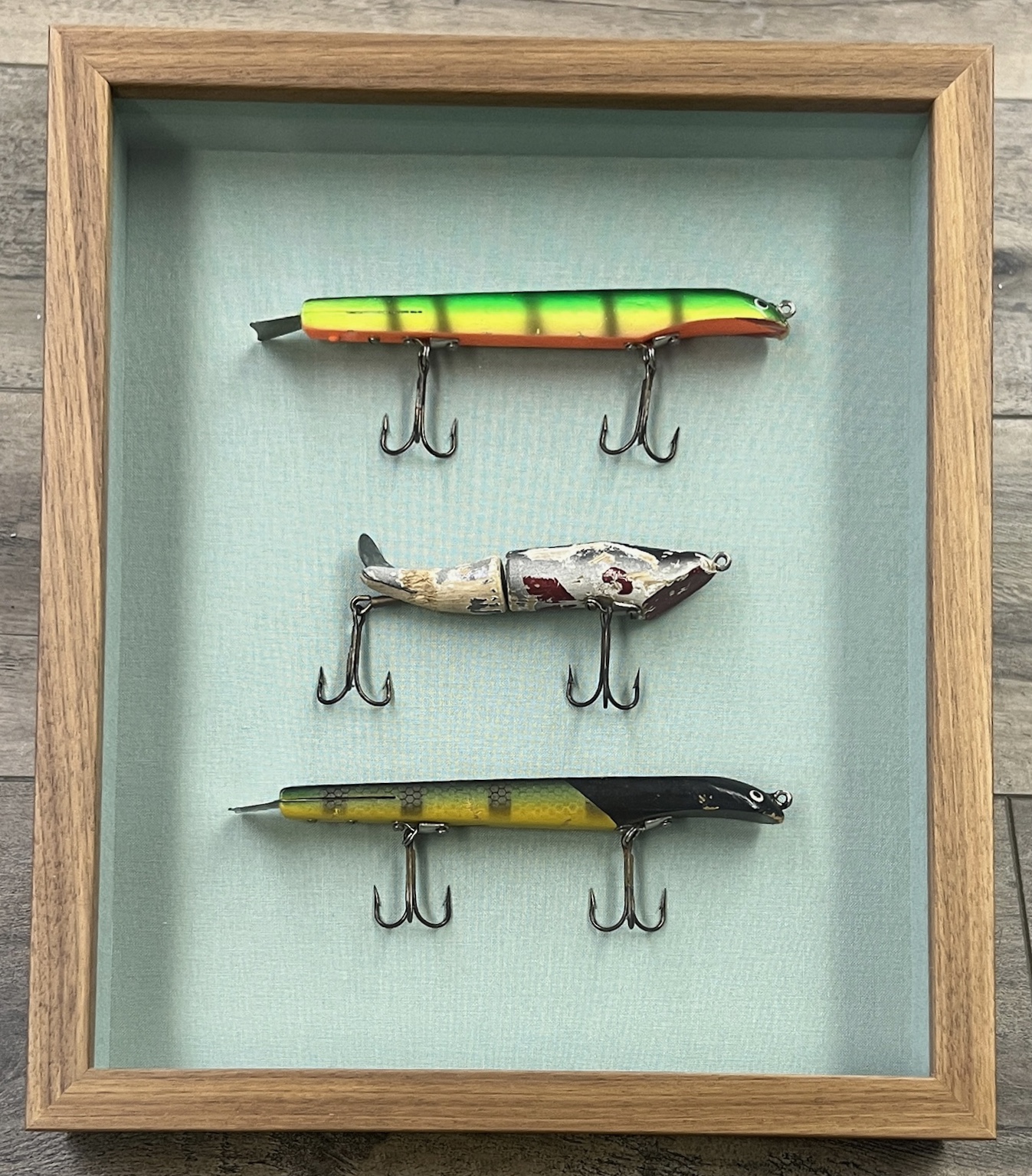 fishing tackle shadow box Lures coastal * Great conversation piece * Perfect coastal decor art piece for your cottage or beach house Hobby Lobby Wooden Fishing Boat