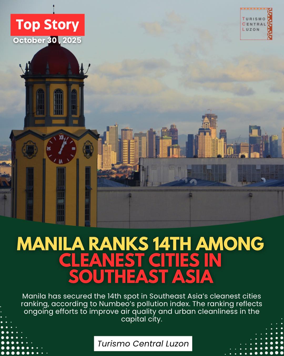 Turismo - MANILA RANKS 14TH AMONG CLEANEST CITIES IN SOUTHEAST ASIA ...