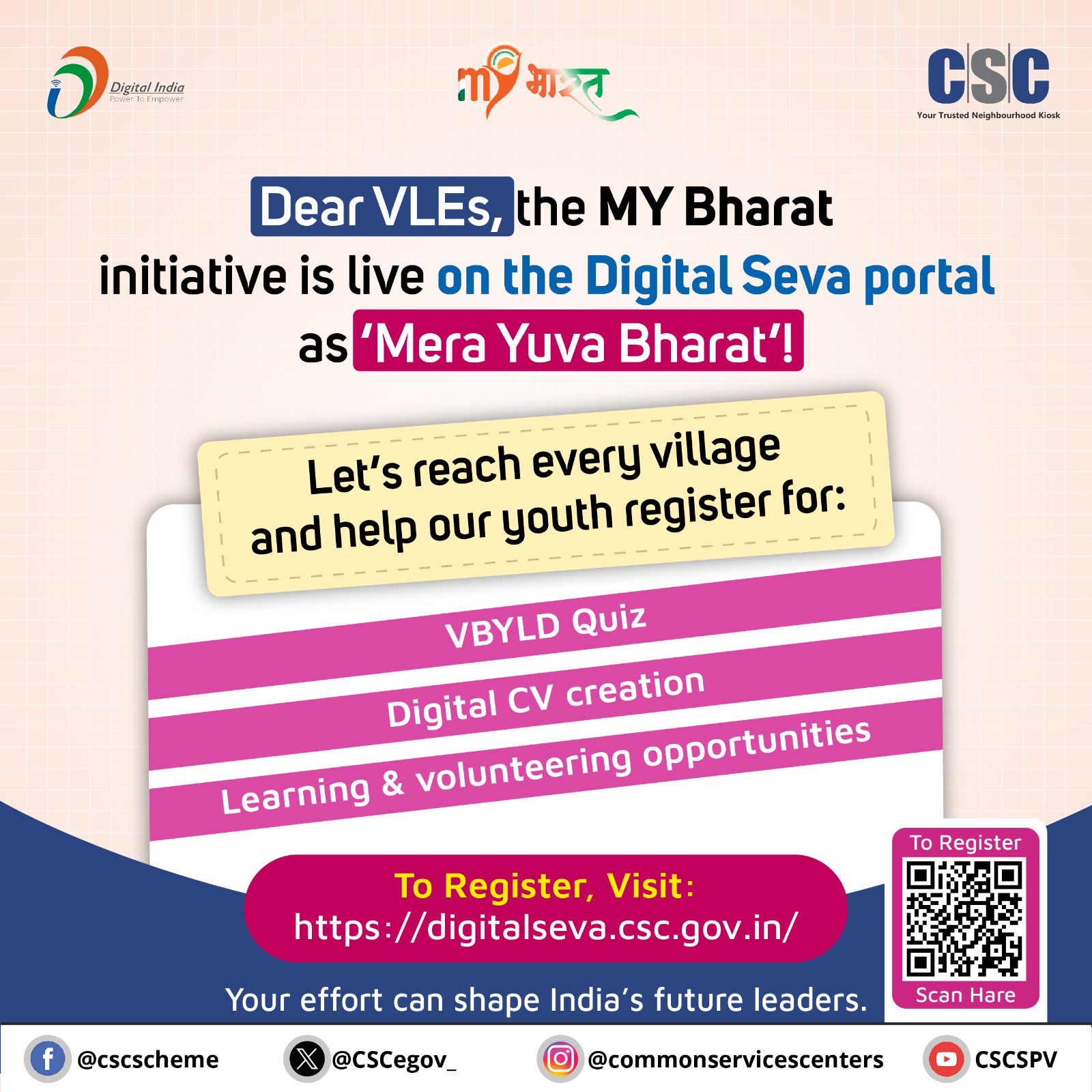 Common - Dear VLEs, the MY Bharat initiative is live on the Digital ...