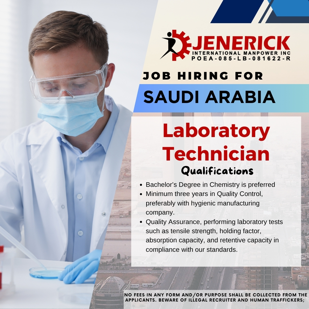 Jenerick - 🧪 Laboratory Technician – Saudi Arabia 🇸🇦 We’re hiring ...