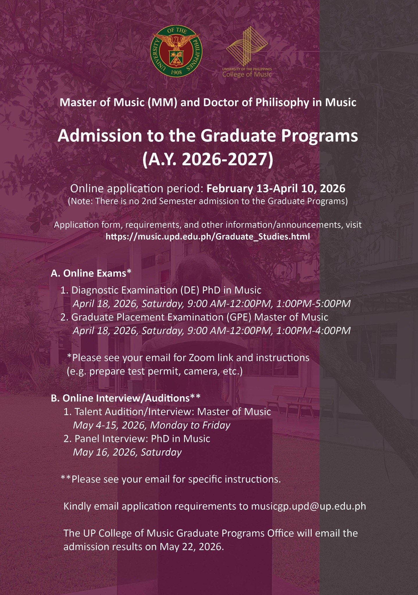 UP - Admission to the Graduate Programs (A.Y. 2026-2027) of the UP ...