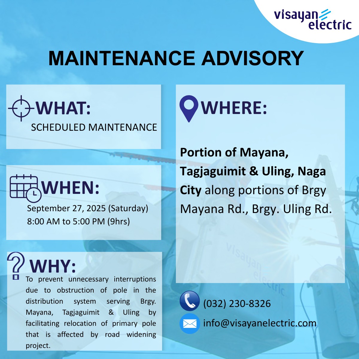 𝐒𝐜𝐡𝐞𝐝𝐮𝐥𝐞𝐝 𝐌𝐚𝐢𝐧𝐭𝐞𝐧𝐚𝐧𝐜𝐞 𝐀𝐝𝐯𝐢𝐬𝐨𝐫𝐲 𝐨𝐧... - Visayan Electric Co. | Facebook
